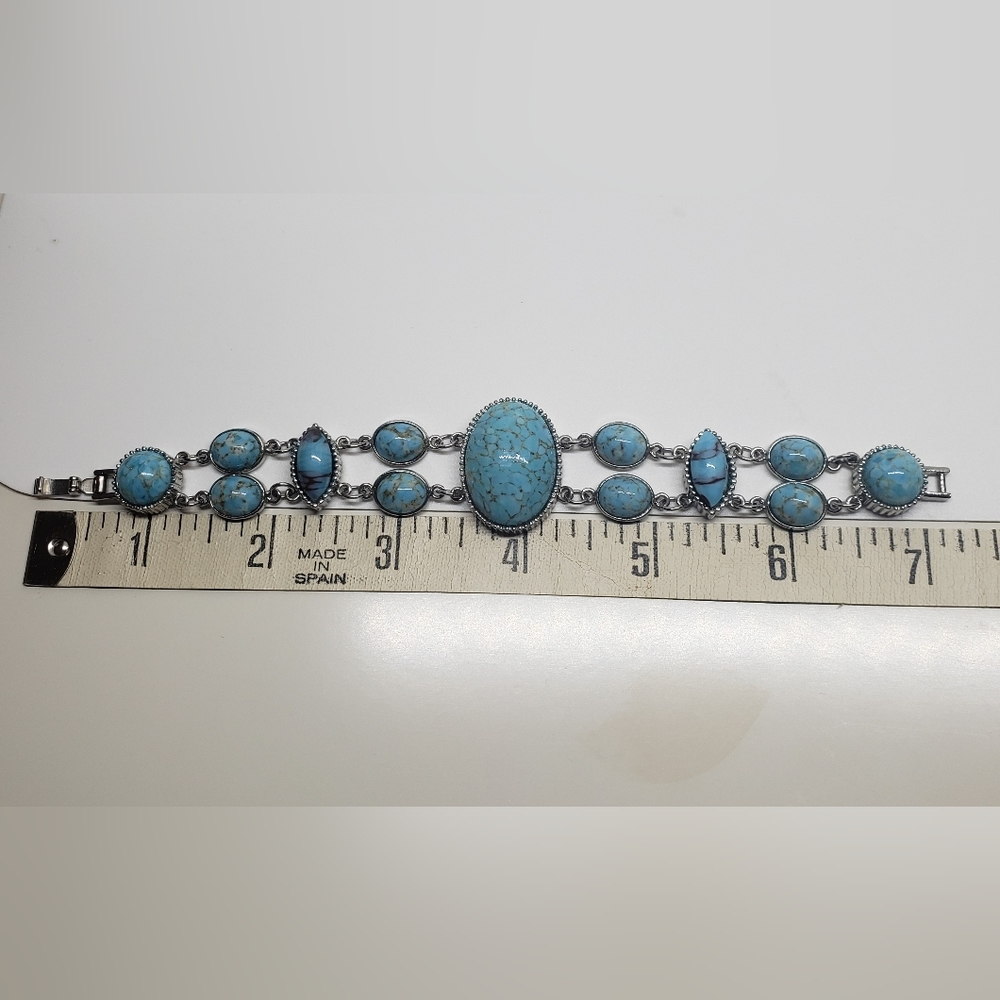 Vintage Blue Turquoise Silver Oval Bracelet - Picture 11 of 11